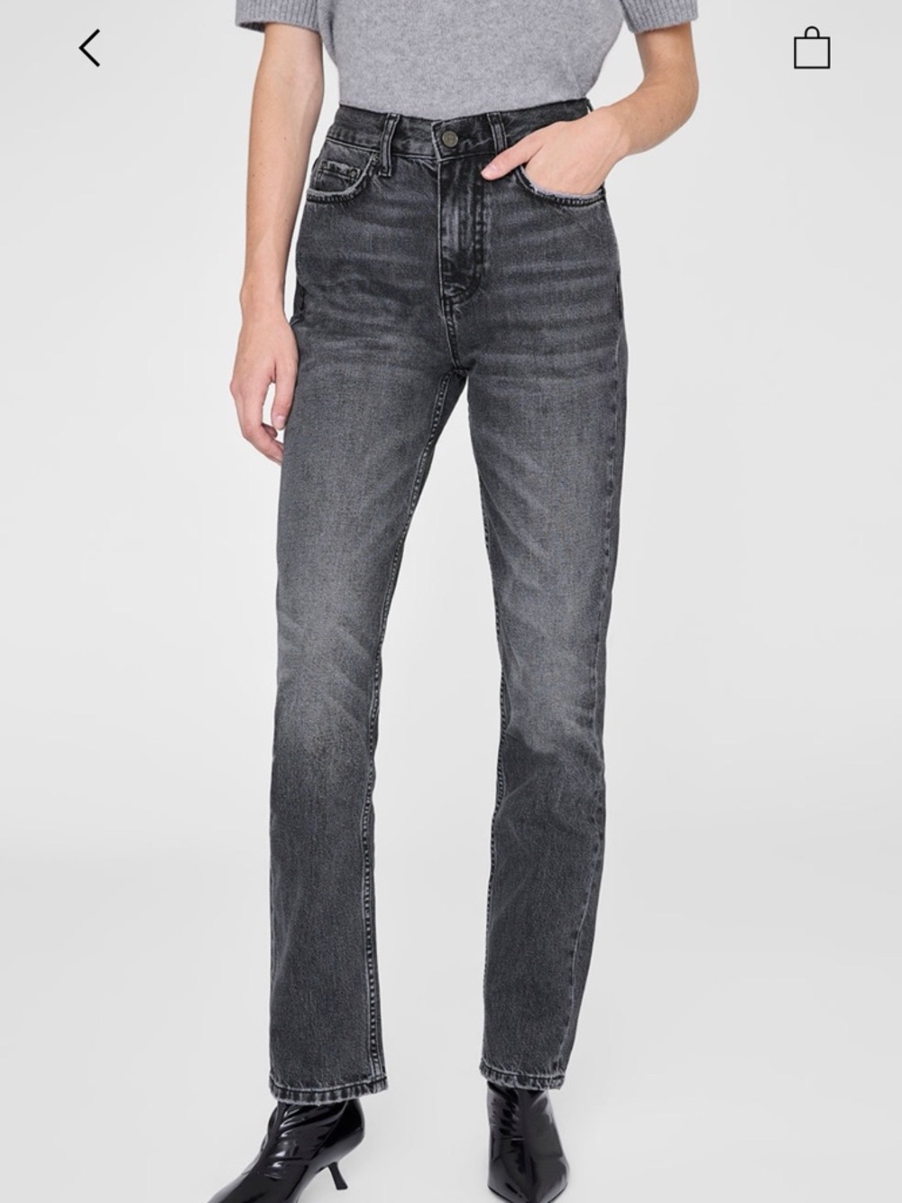 Anine Bing Washed Black High-Rise Straight Jeans